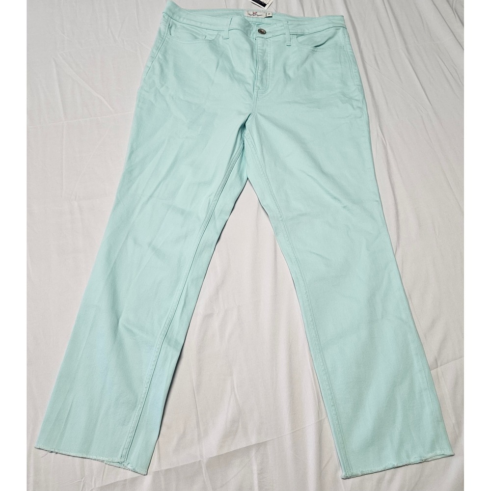 Vineyard Vines Straight Crop High Rise Denim Womens 32 Crystal Blue Raw Hem NEW